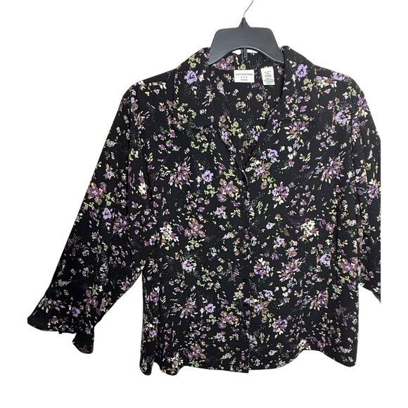 Covington Full Button Front Blouse Dark Floral Plus Sz 20-22W Feminine Romantic - Picture 3 of 10
